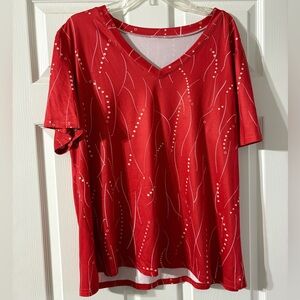 Red V-Neck Women's Top